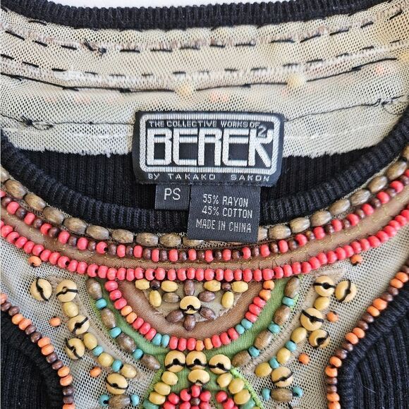 Vintage Berek Takako Sakon Hand Wood Beaded Artisan Ribbed Knit Top Sweater SP - Picture 6 of 7
